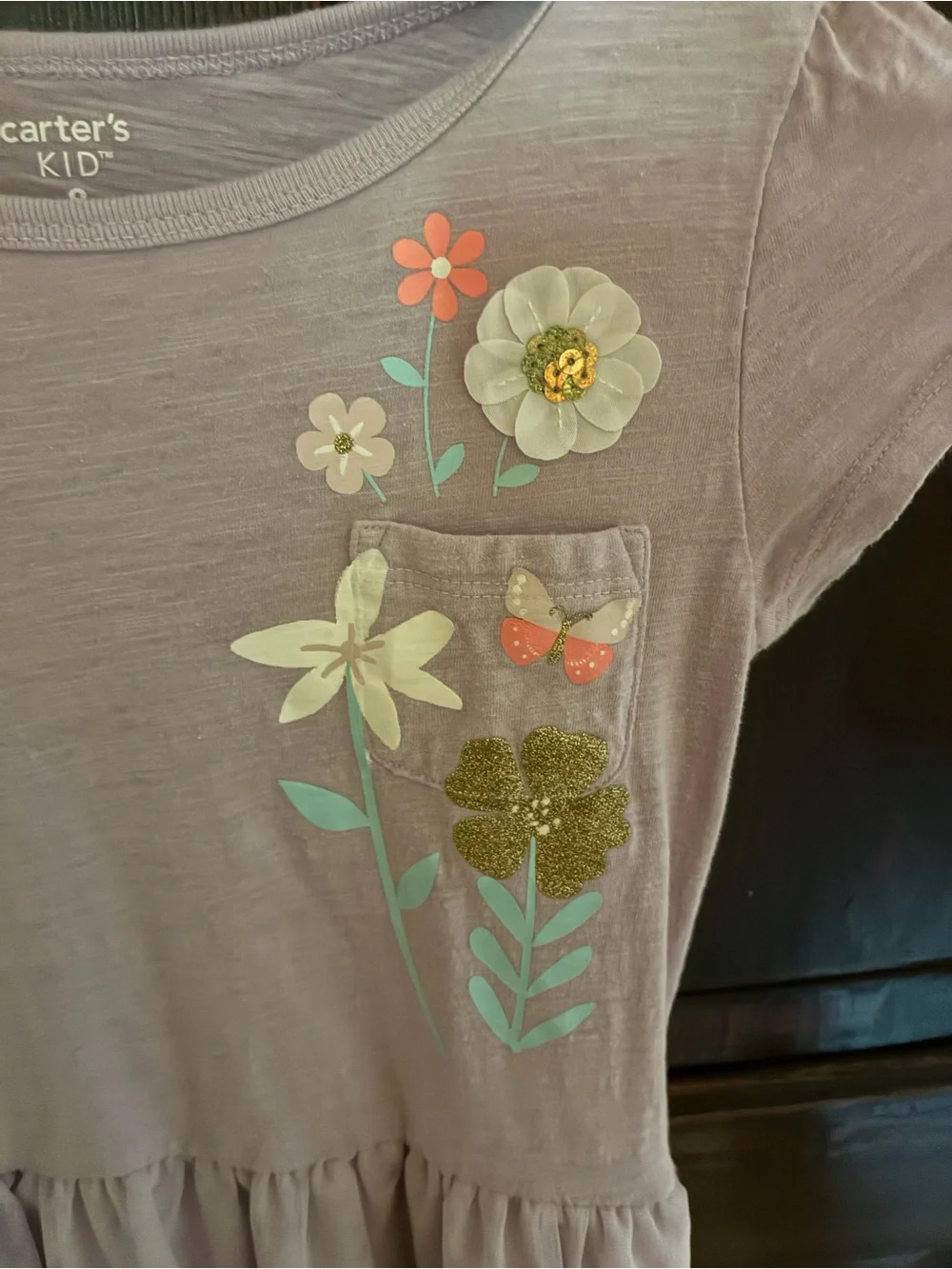 Carter's Lavender Knit Dress with Embroidered Flowers